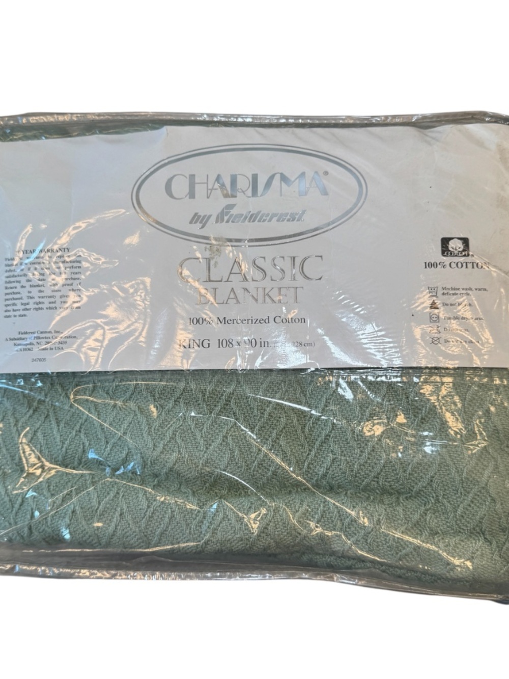 Vintage Charisma by Fieldcrest Classic Blanket size King mint green 100% Cotton